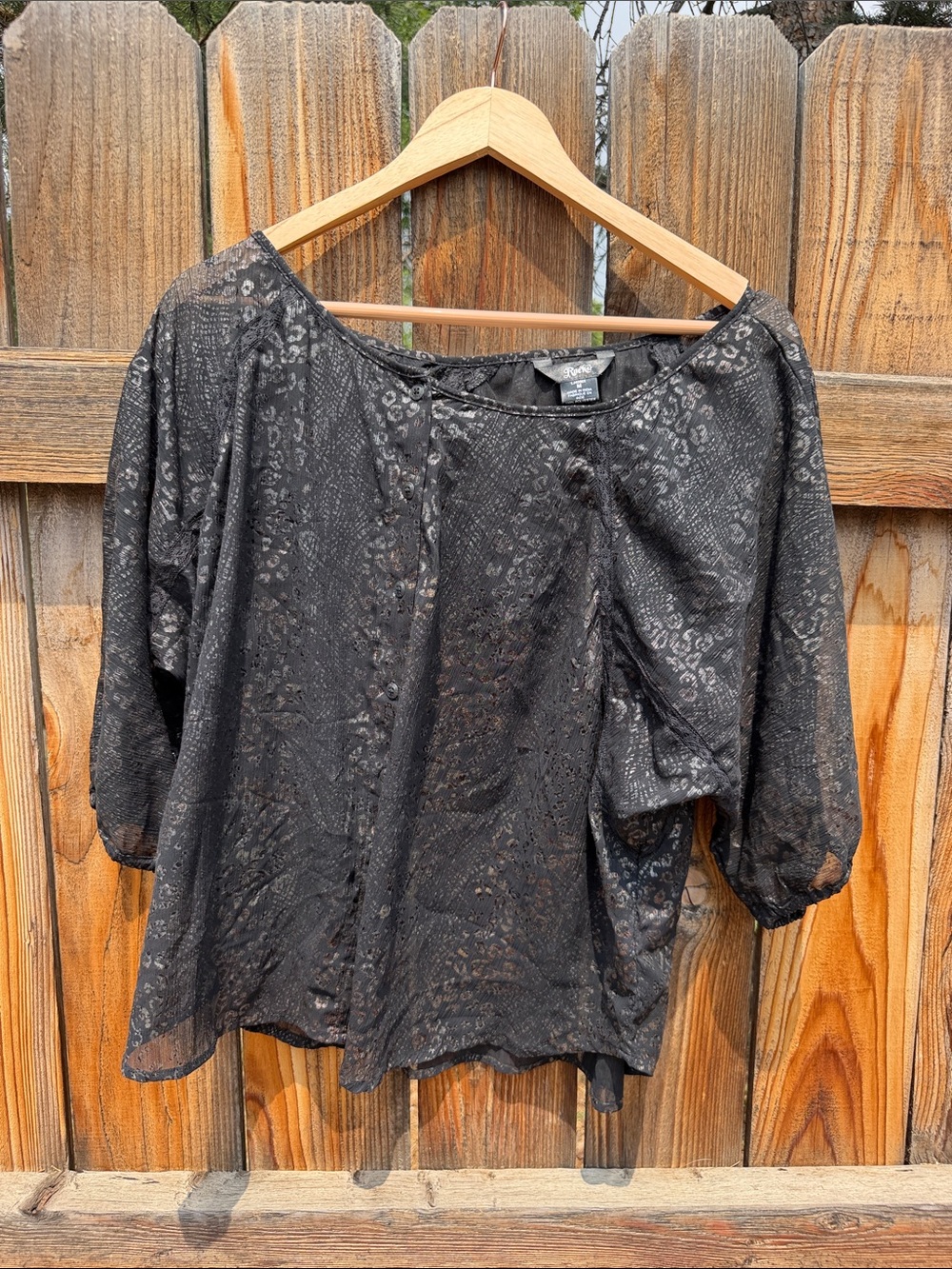 Casual Black Boatneck Blouse with Subtle Print